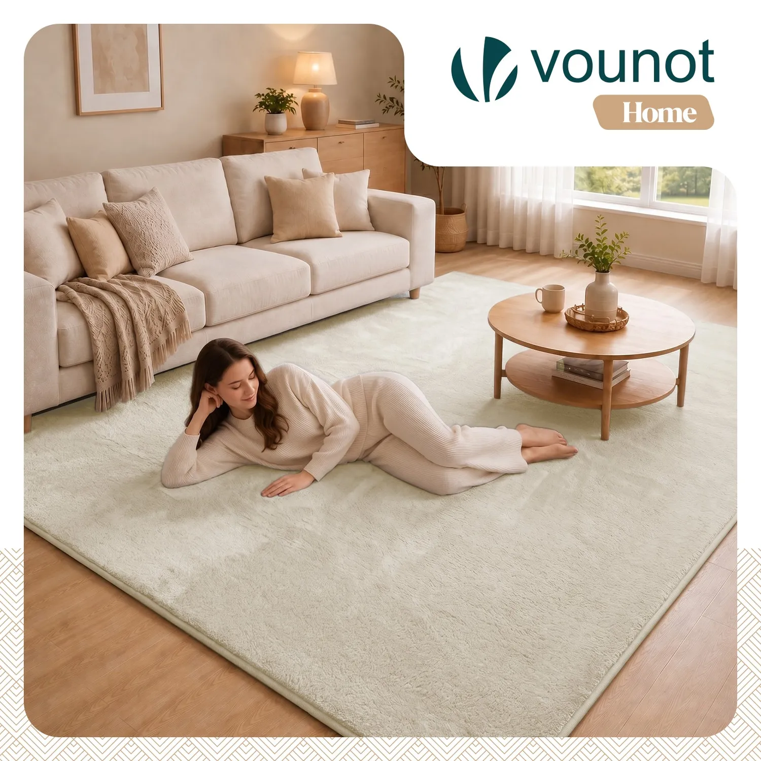 Vounot Tappeto Salotto Pelo Corto 200x300cm Beige Antiscivolo