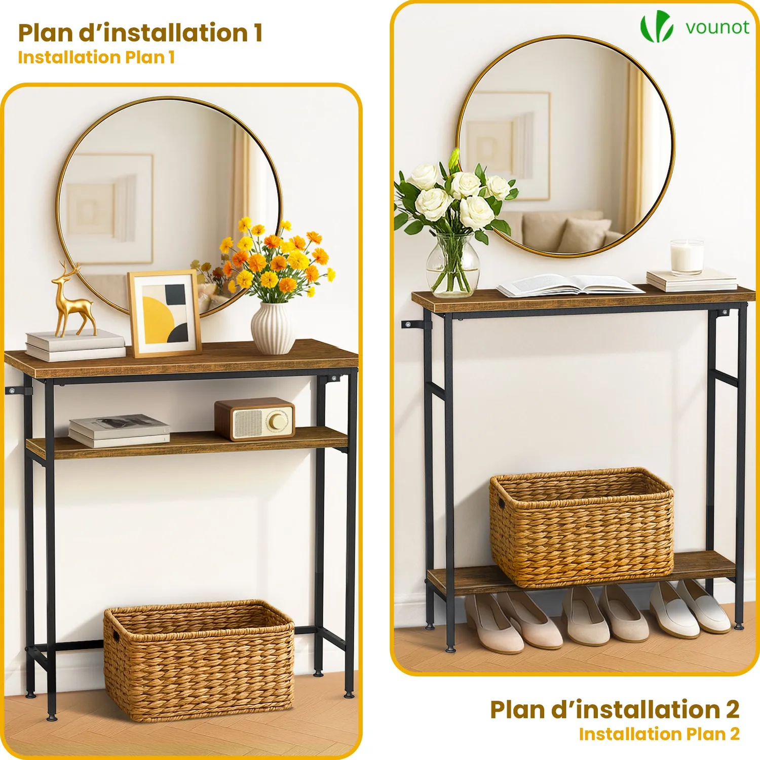 VOUNOT Consolle Ingresso 80x24x80cm Marrone Industriale