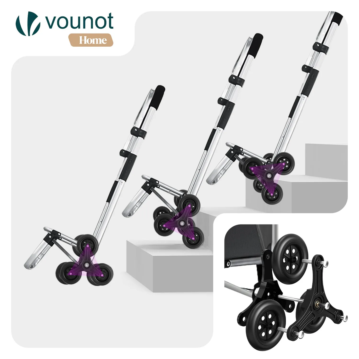 VOUNOT Carrello spesa scala 45L nero 40kg