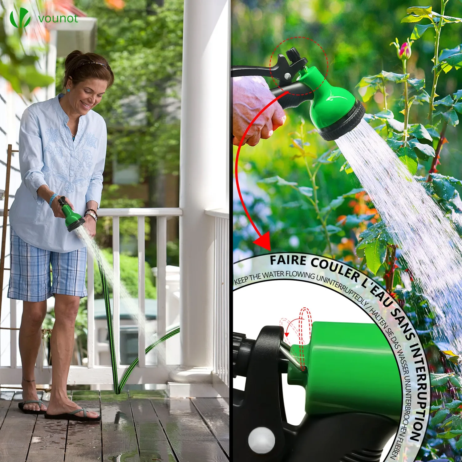 VOUNOT tubo giardino estensibile verde 15 m 10 getti