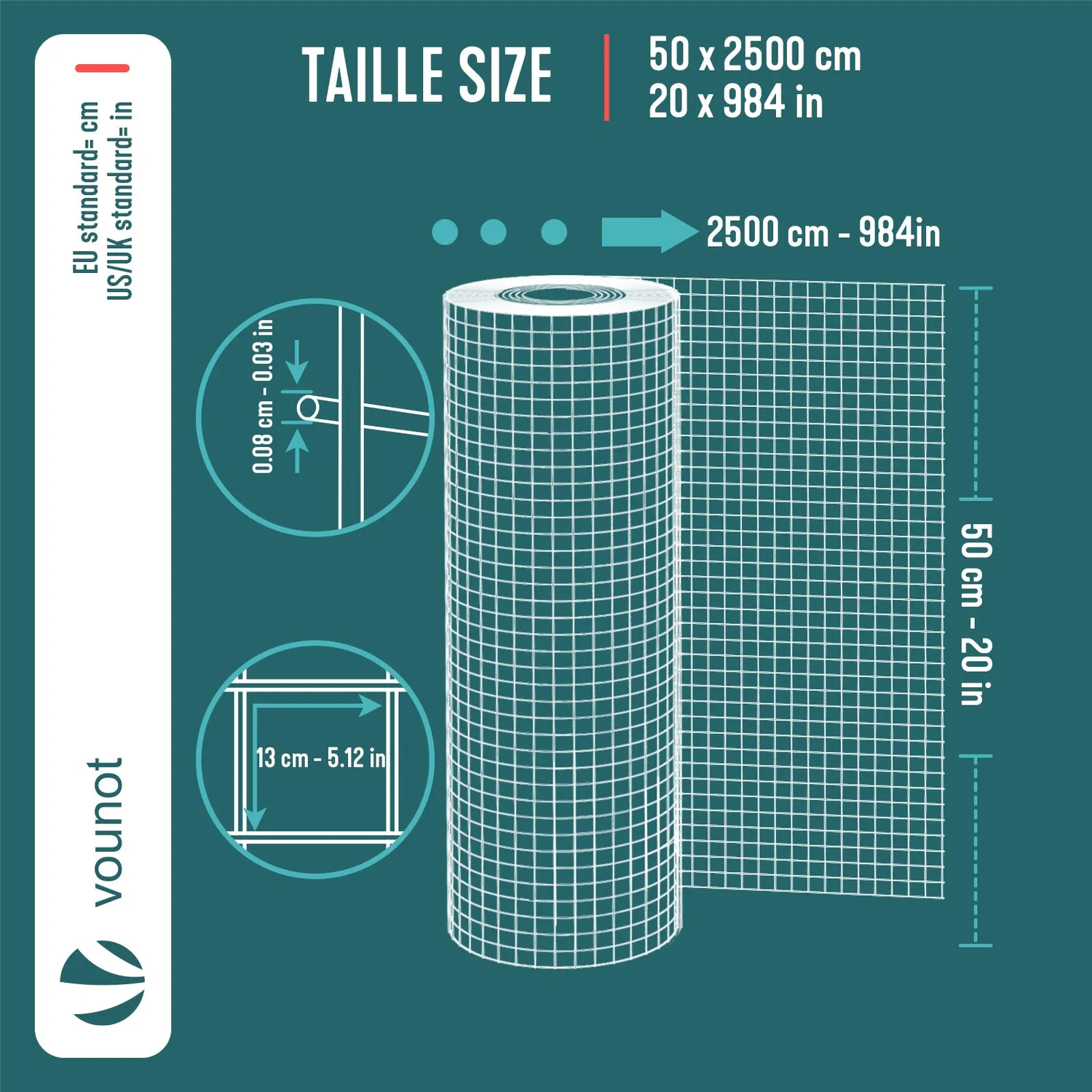 VOUNOT Rete Elettrosaldata PVC 0,5x25m Verde Maglia 13mm