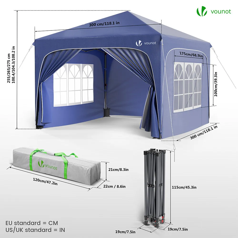 Vounot Gazebo Pieghevole 3x3 m Blu Impermeabile Anti-UV