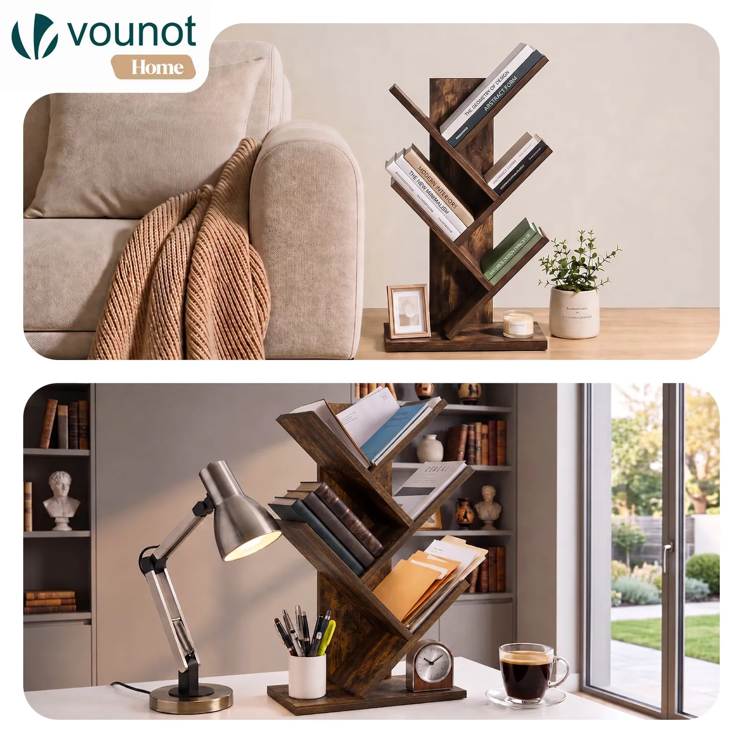 Vounot libreria albero 30x16x60 marrone rustico 4 ripiani