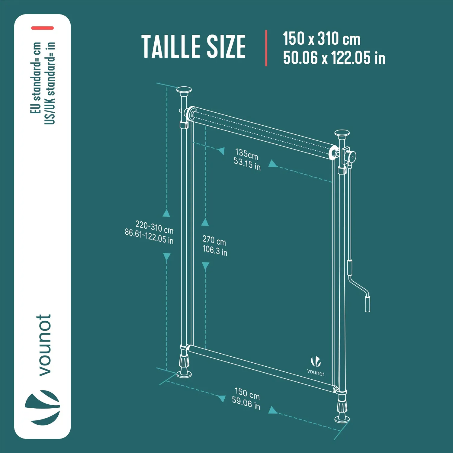 Vounot Tenda Verticale Esterno Senza Fori 150x310 Antracite