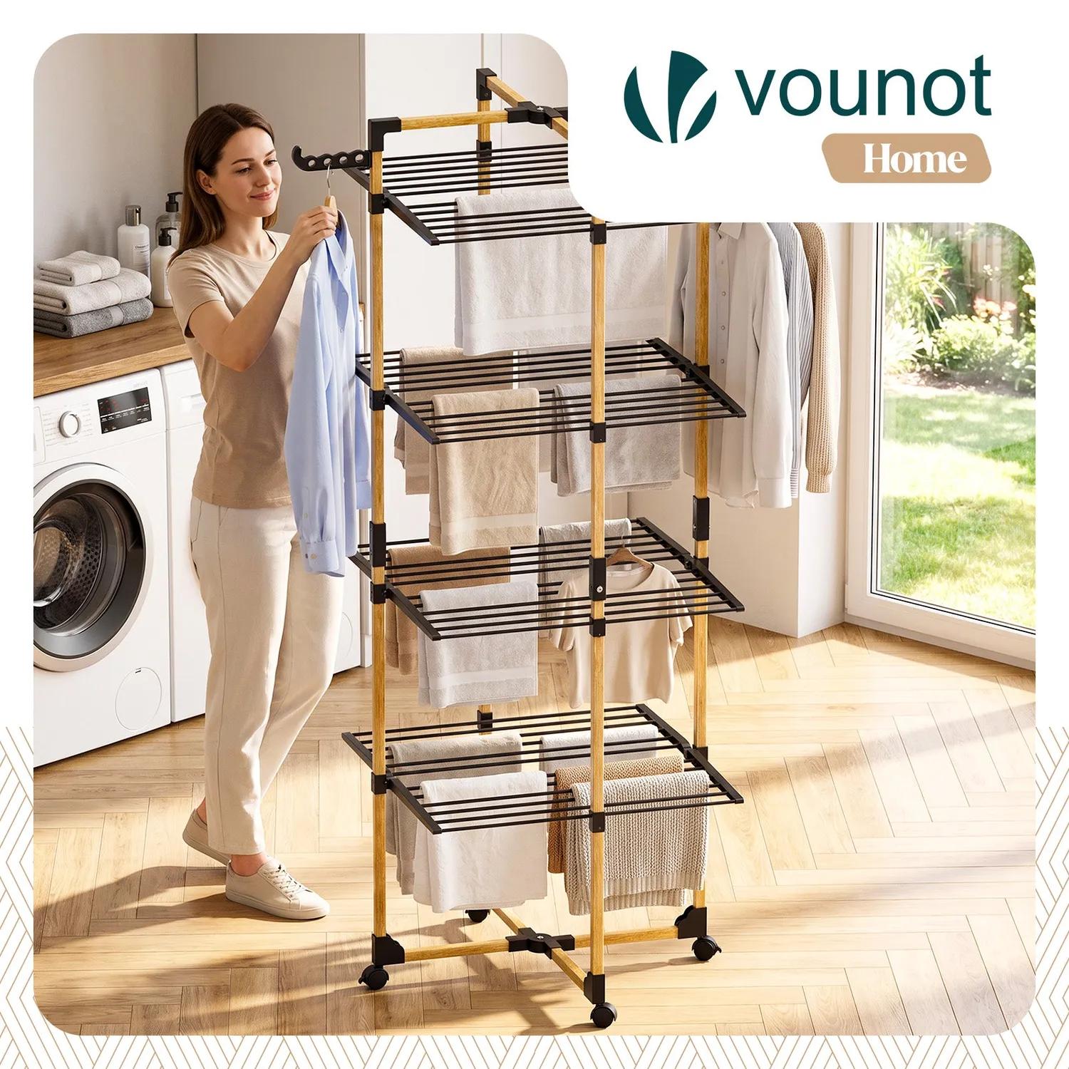Vounot stendibiancheria torre pieghevole 4 livelli nero 33 m