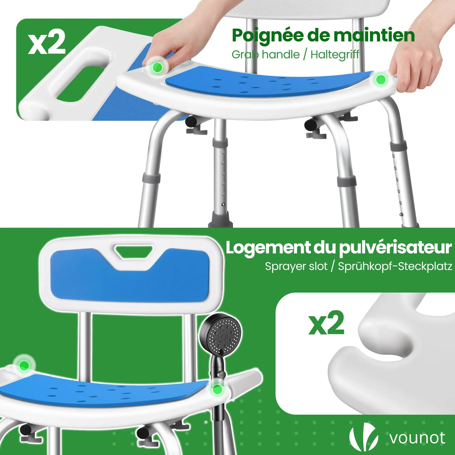 VOUNOT Sedia Doccia Regolabile 70-83cm Blu