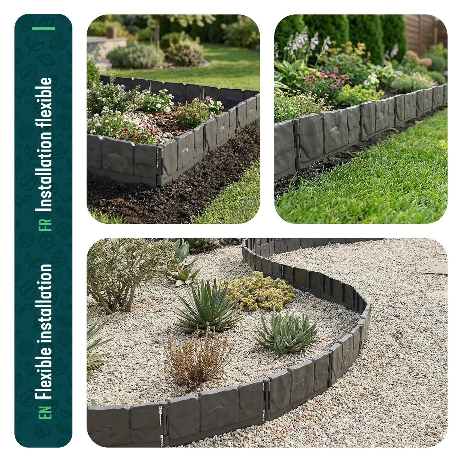 VOUNOT Bordura Giardino Effetto Pietra Grigia 21,4m 140 Pezzi