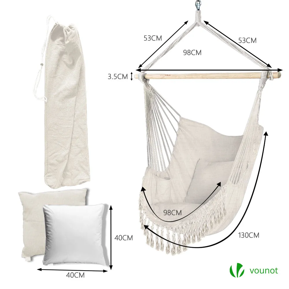 VOUNOT Sedia Amaca Sospesa Beige con 2 Cuscini 120kg
