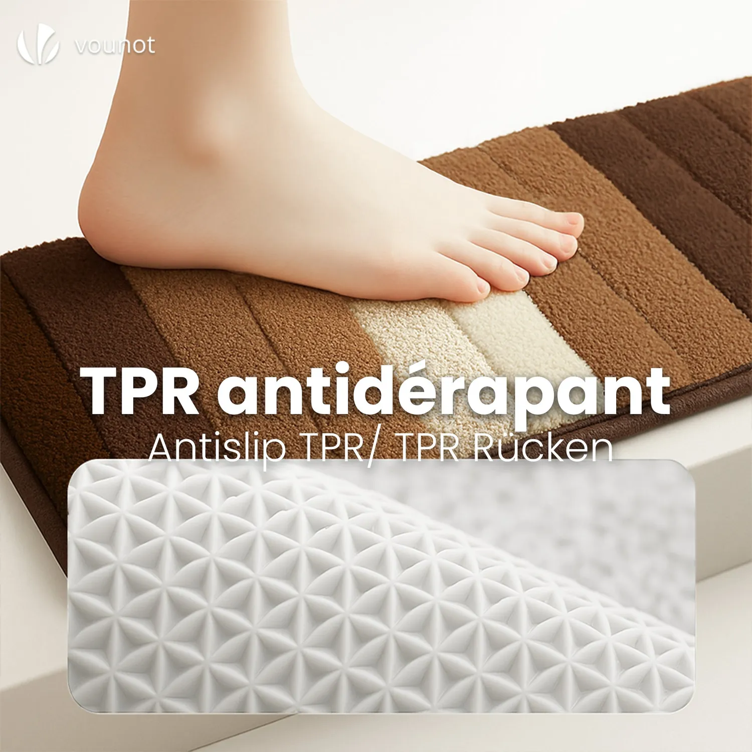 Vounot tappeto bagno antiscivolo 50x80cm beige 2 pezzi