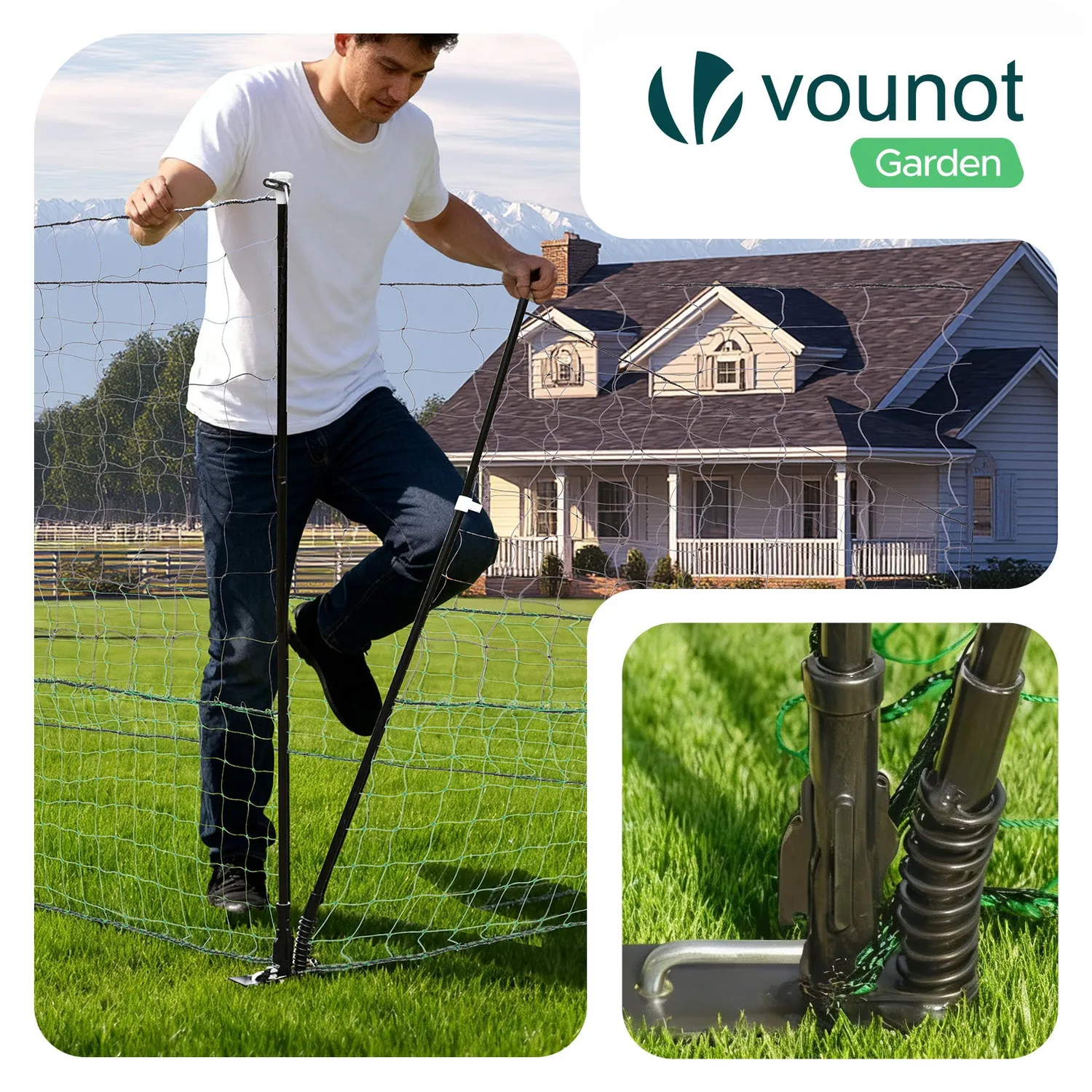 VOUNOT rete per polli verde 30 m con picchetti