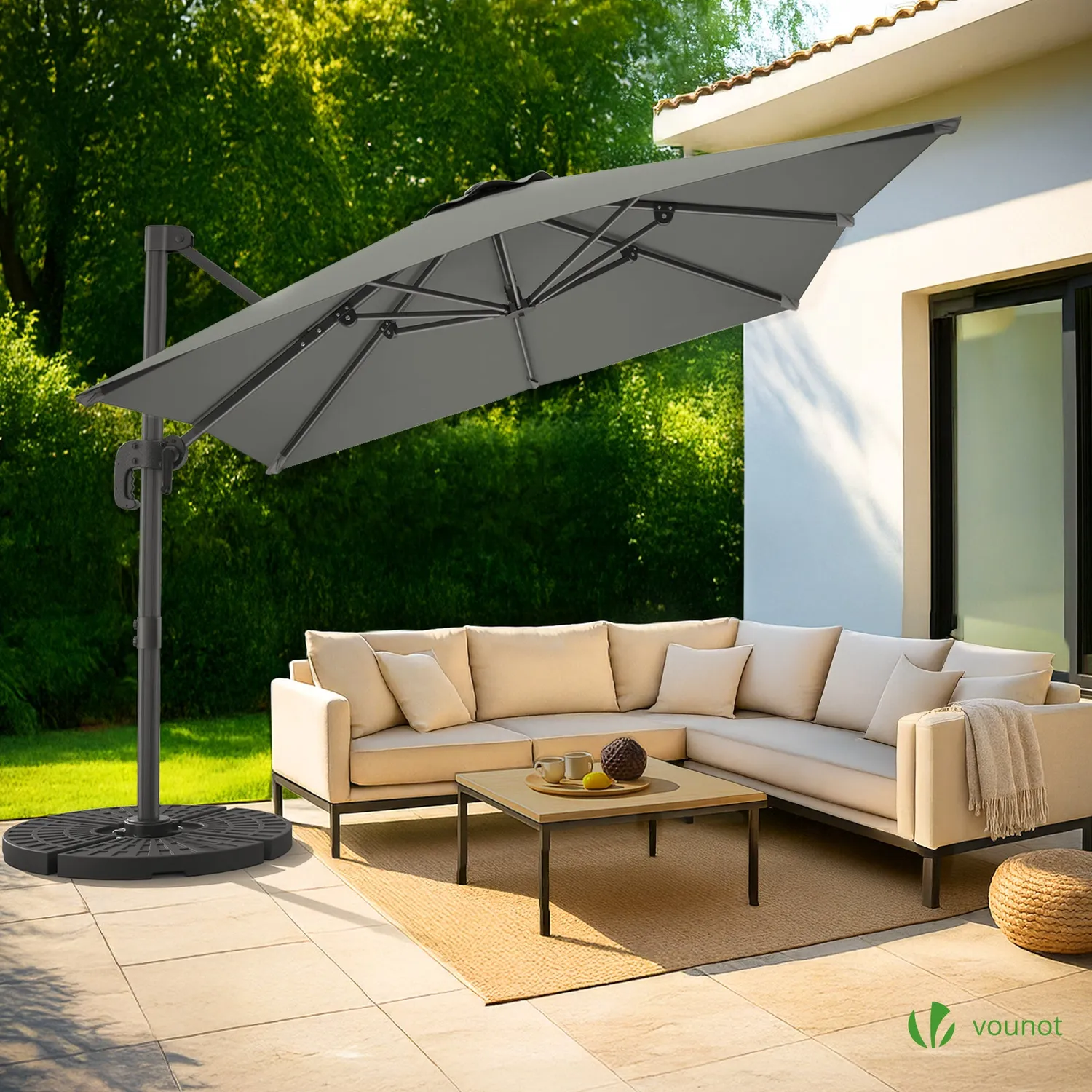 VOUNOT Ombrellone Decentrato 3x3m Grigio con Custodia