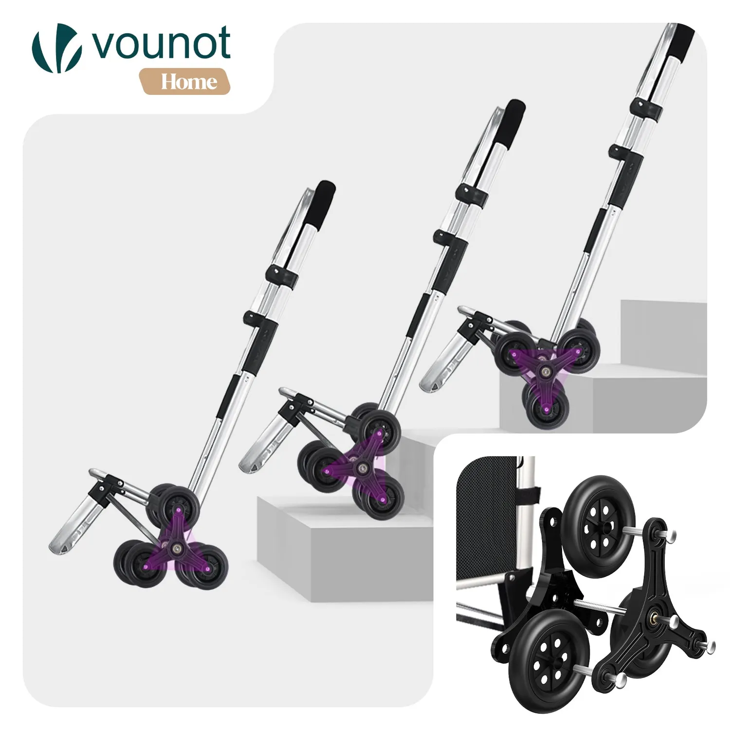 Vounot carrello spesa pieghevole 50L nero 40kg 6 ruote