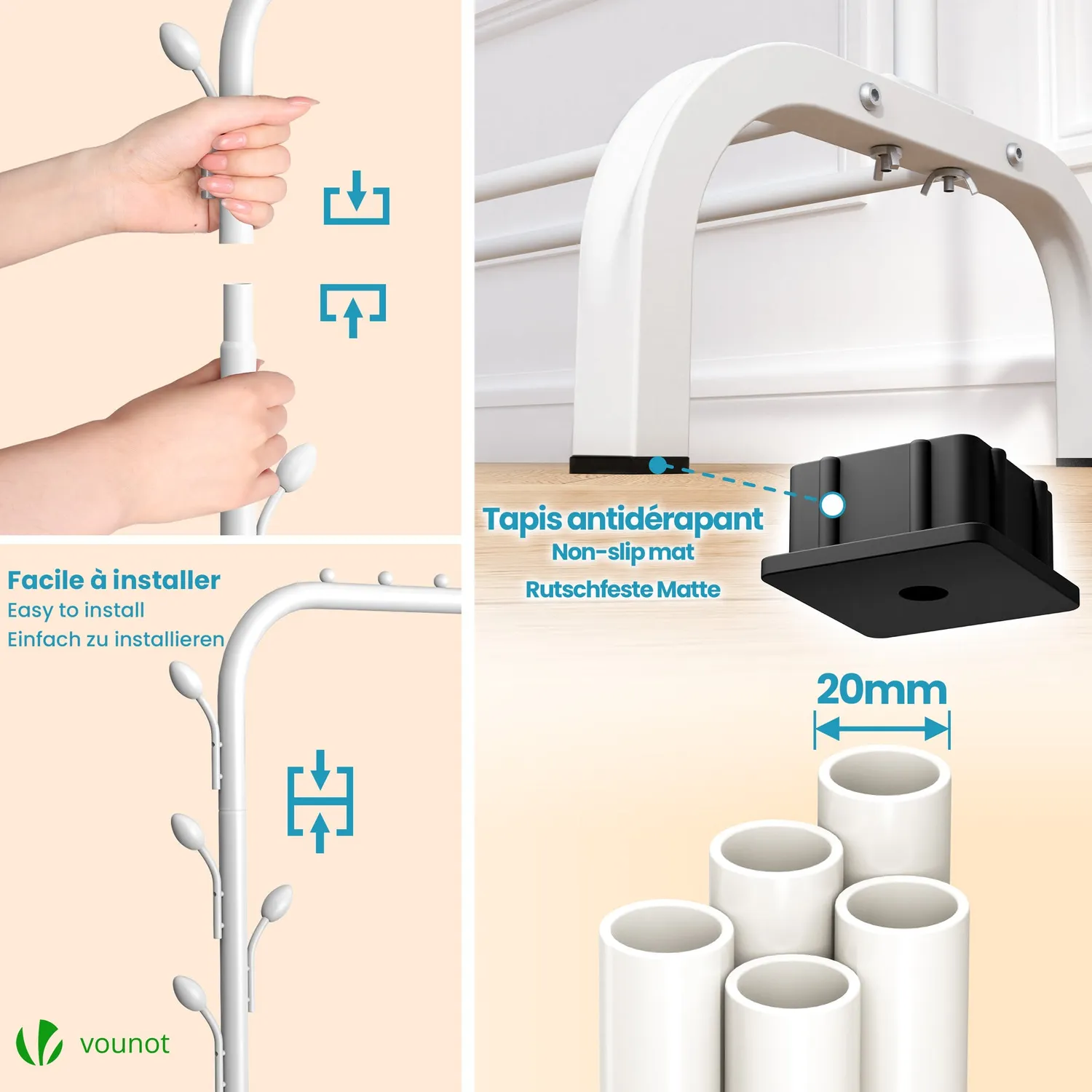 VOUNOT Stand appendiabiti metallo bianco 110x41x150cm