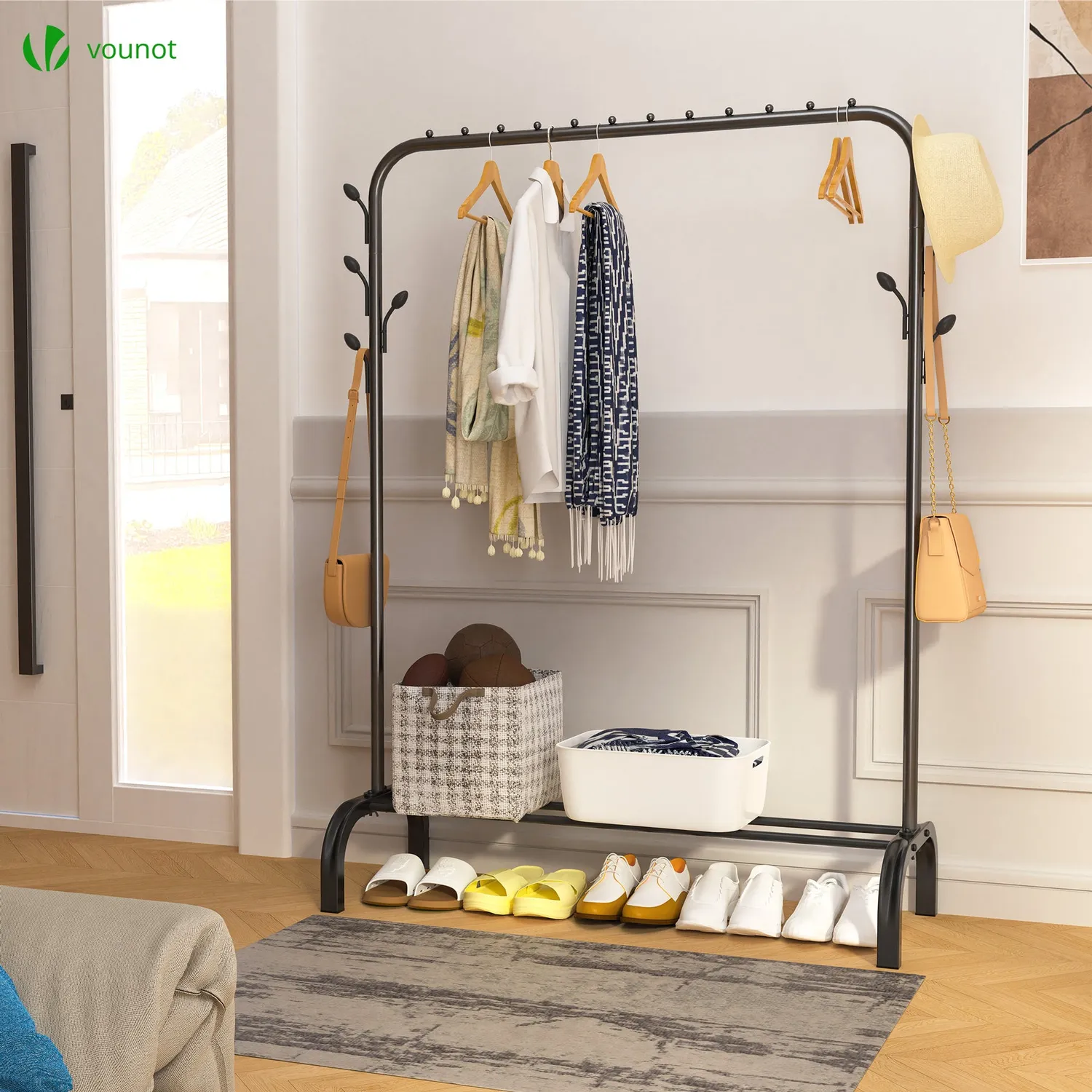 Vounot stender appendiabiti 110x41x150cm nero metallo