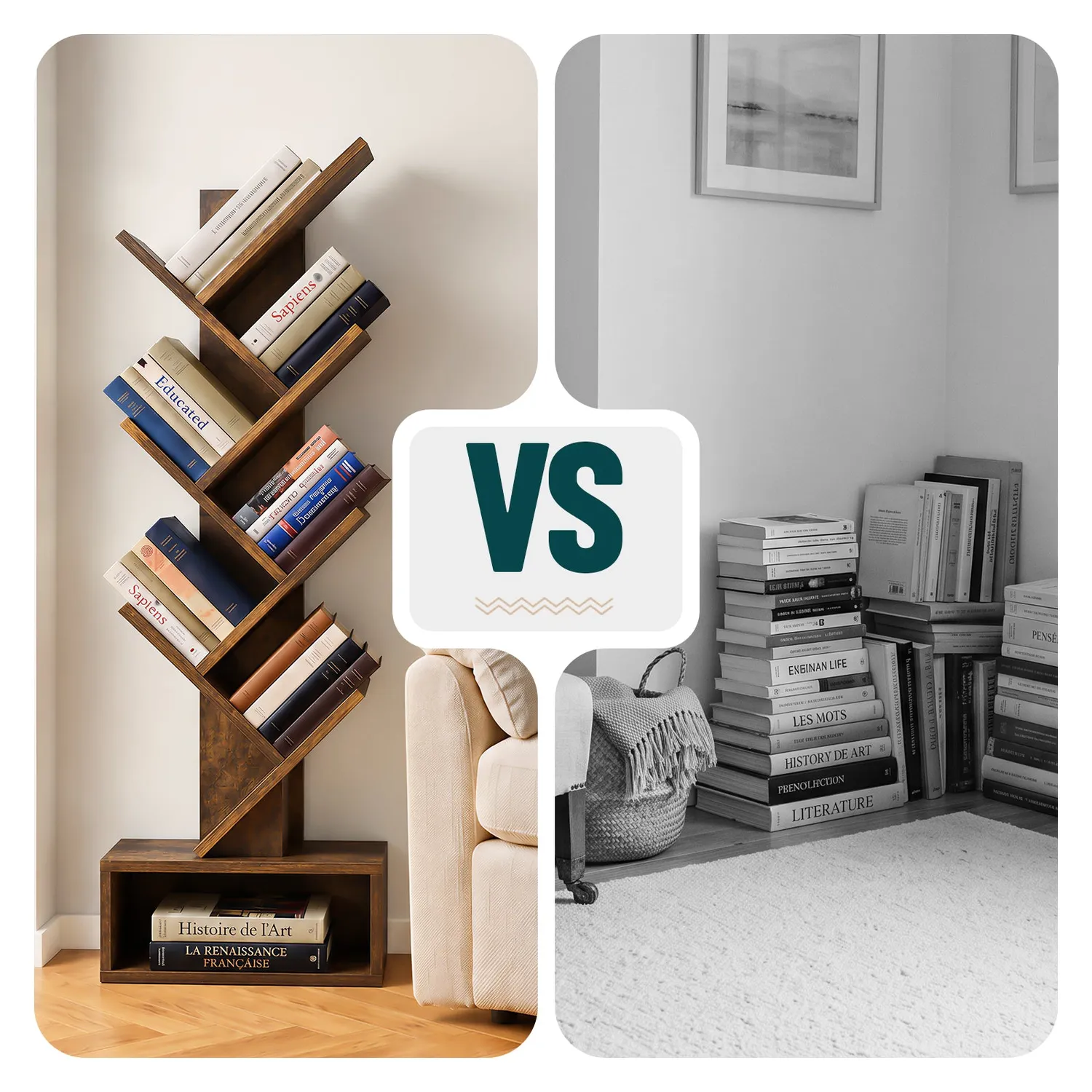VOUNOT Libreria albero 6 ripiani 38x19x113cm marrone rustico MDF