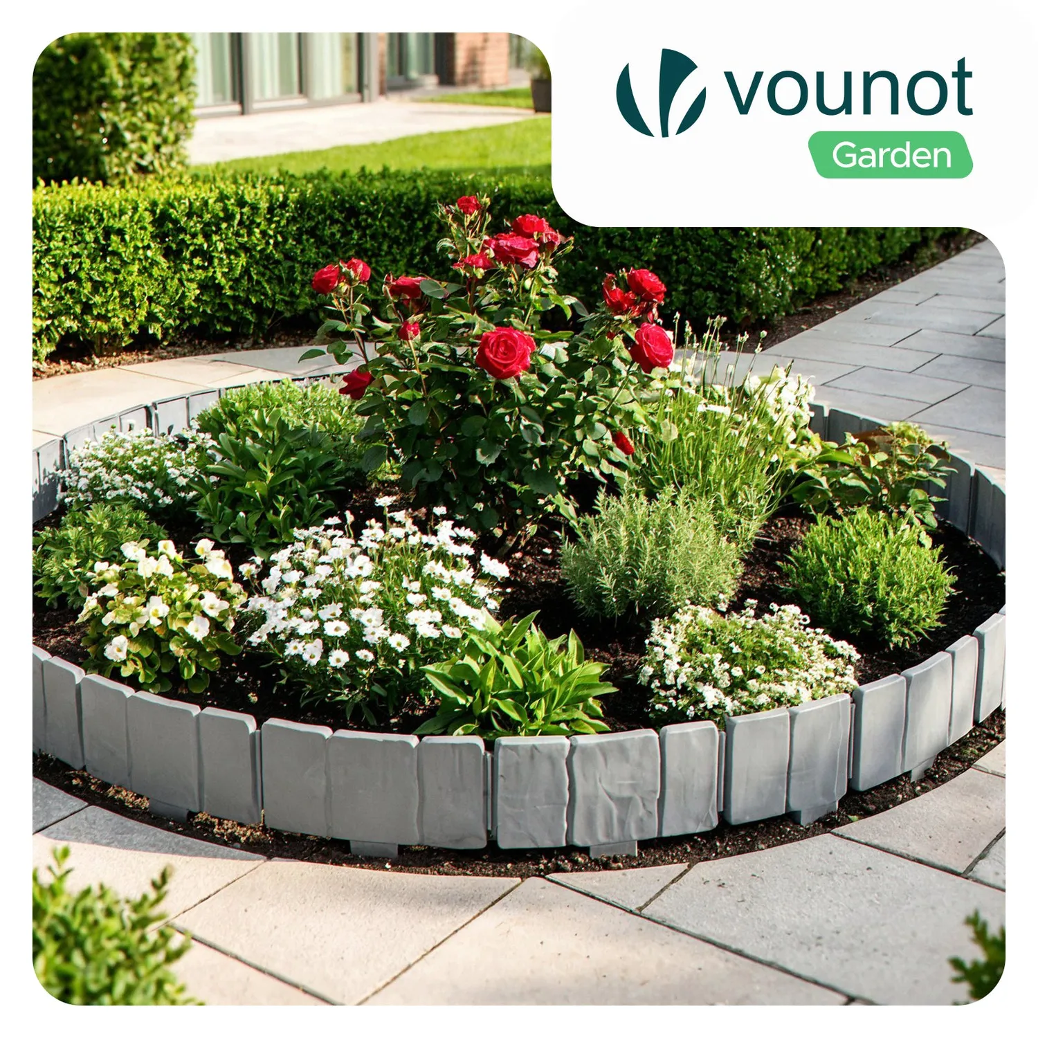 Vounot bordura giardino plastica 10m grigio chiaro pietra
