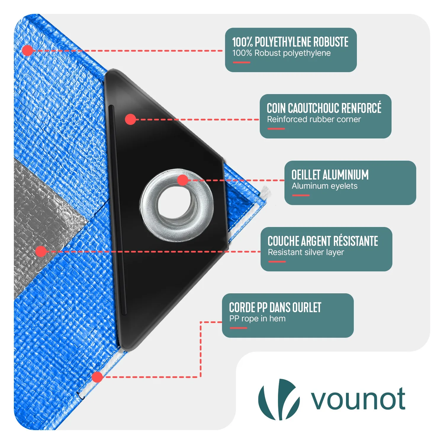 Vounot Telone Impermeabile 4x6m Blu 240g Occhiellato