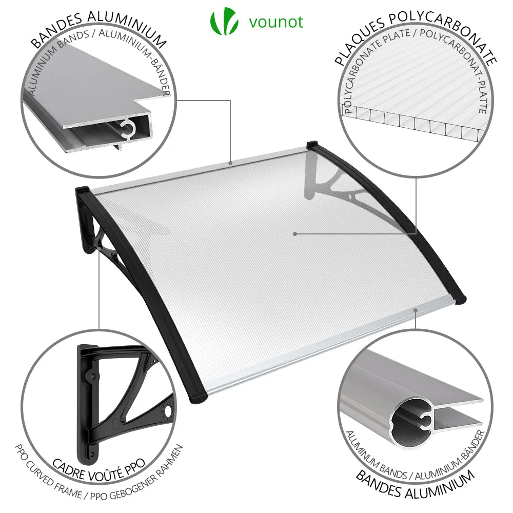 VOUNOT Pensilina Porta Policarbonato Trasparente 100x80cm Nera