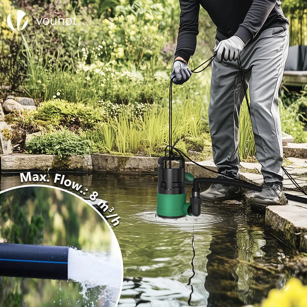 Vounot Pompa Sommersa Acque Sporche 8000 L/h Verde