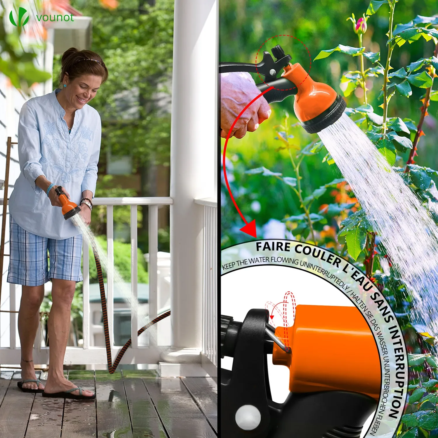 Vounot Tubo Giardino Estensibile 45m Arancione Accessori