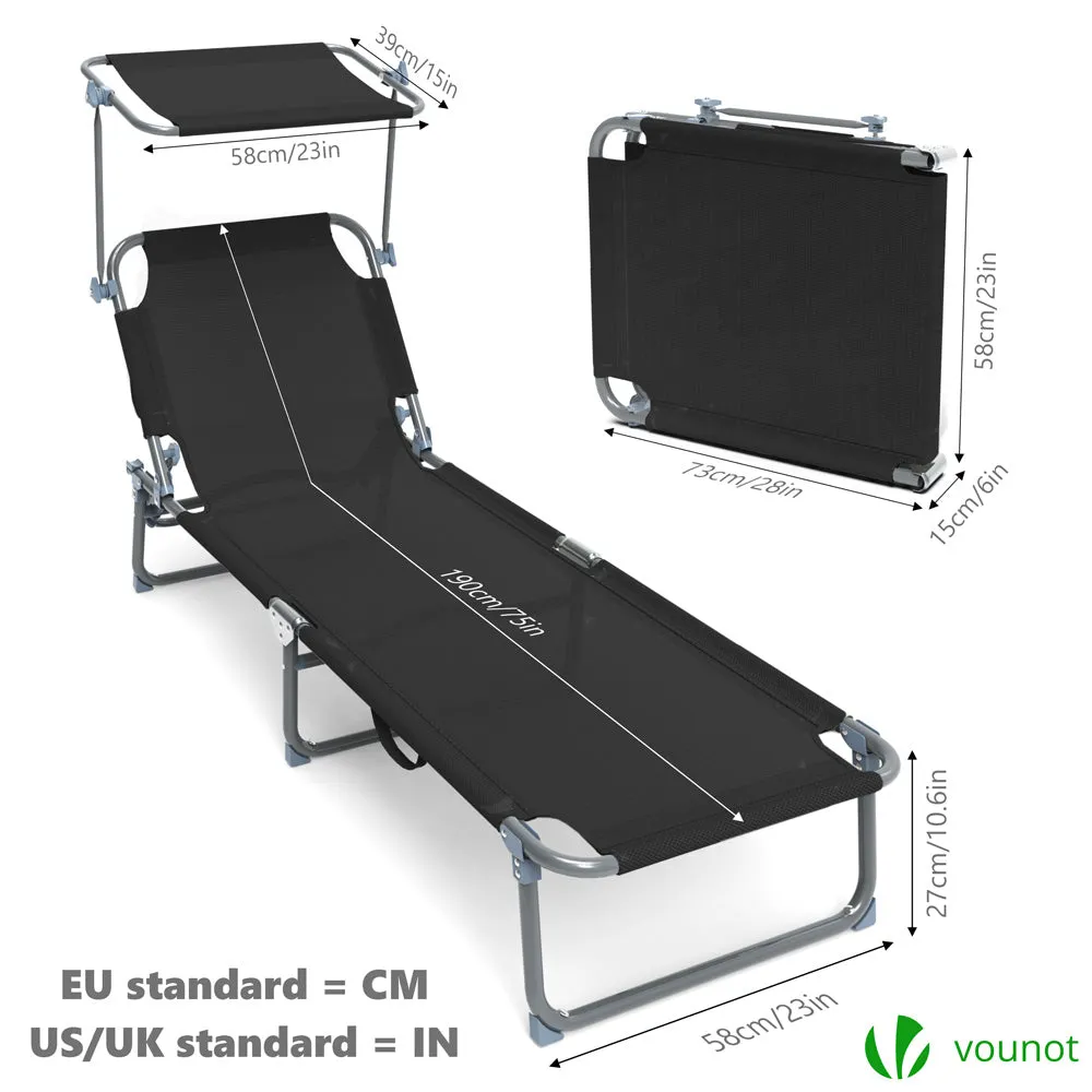 Vounot lettino prendisole Textilene nero set 2 pezzi