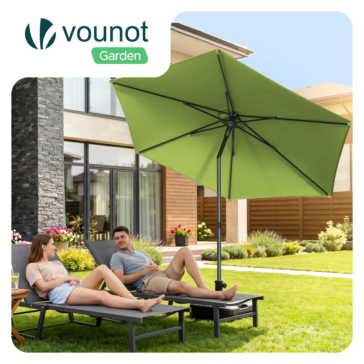 VOUNOT Ombrellone Giardino Inclinabile 270cm Verde Oliva UV50+