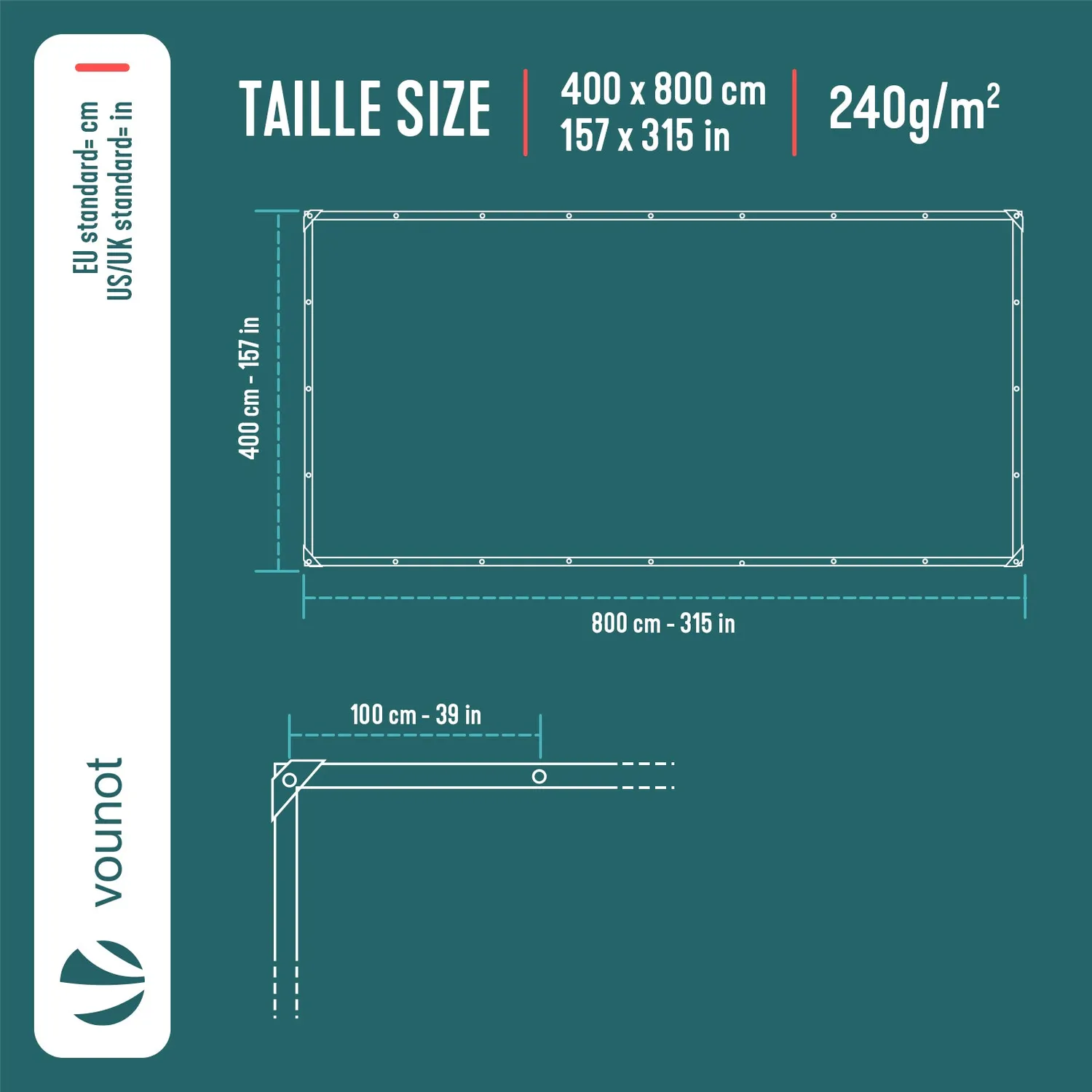 VOUNOT Telone Impermeabile 4x8m 240 g/m² Verde Argento