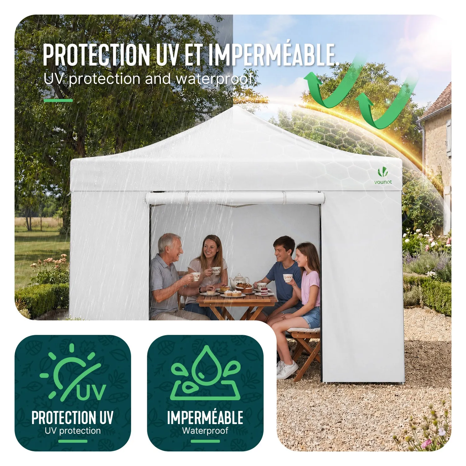 VOUNOT Gazebo Pieghevole 3x3 m Bianco con 4 Pareti