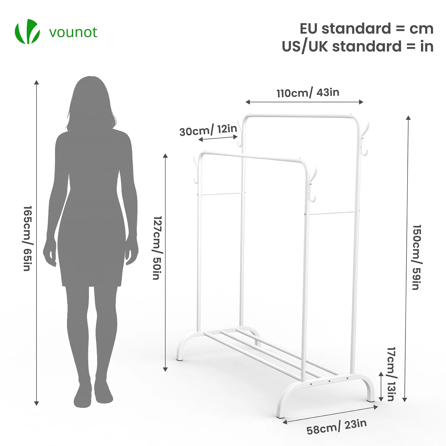 Vounot Stand Appendiabiti Doppio Bianco 110x58x150 cm