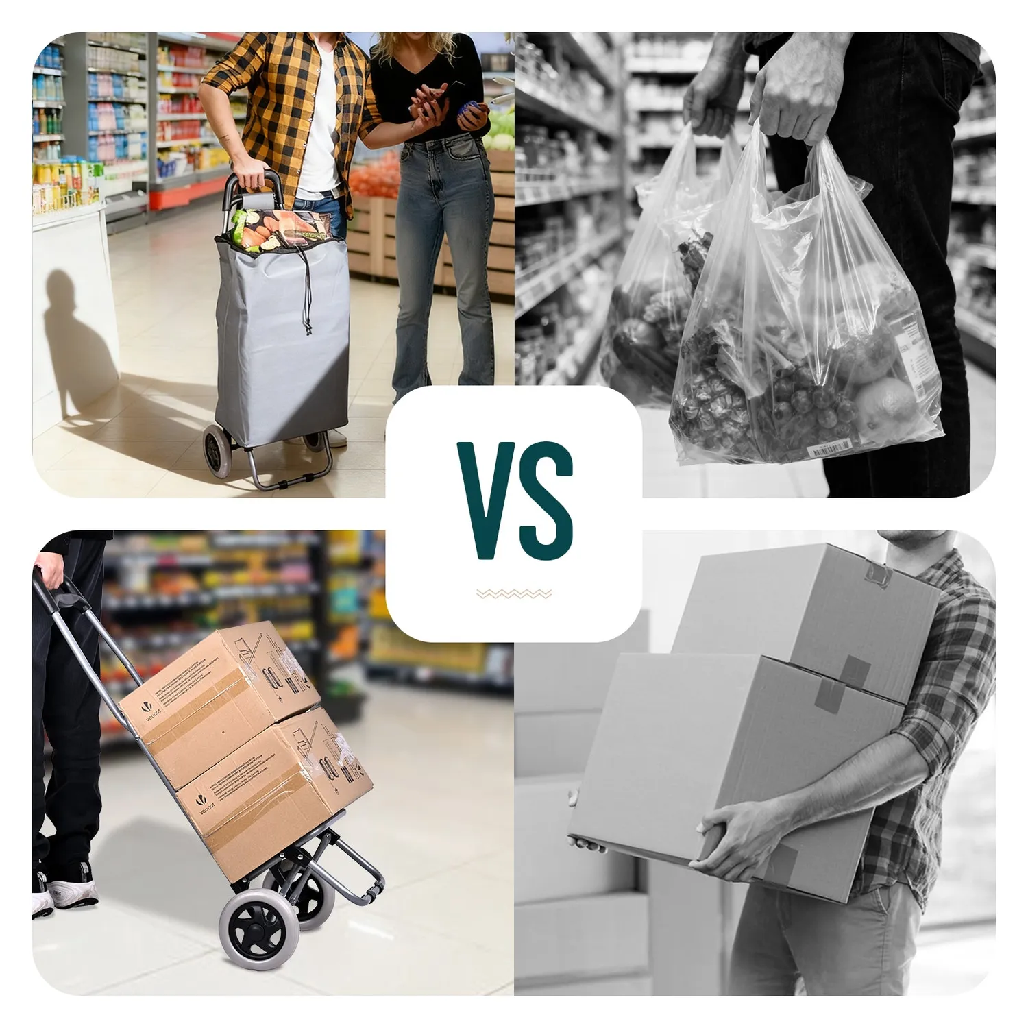 VOUNOT Carrello spesa pieghevole grigio 2 ruote 59L