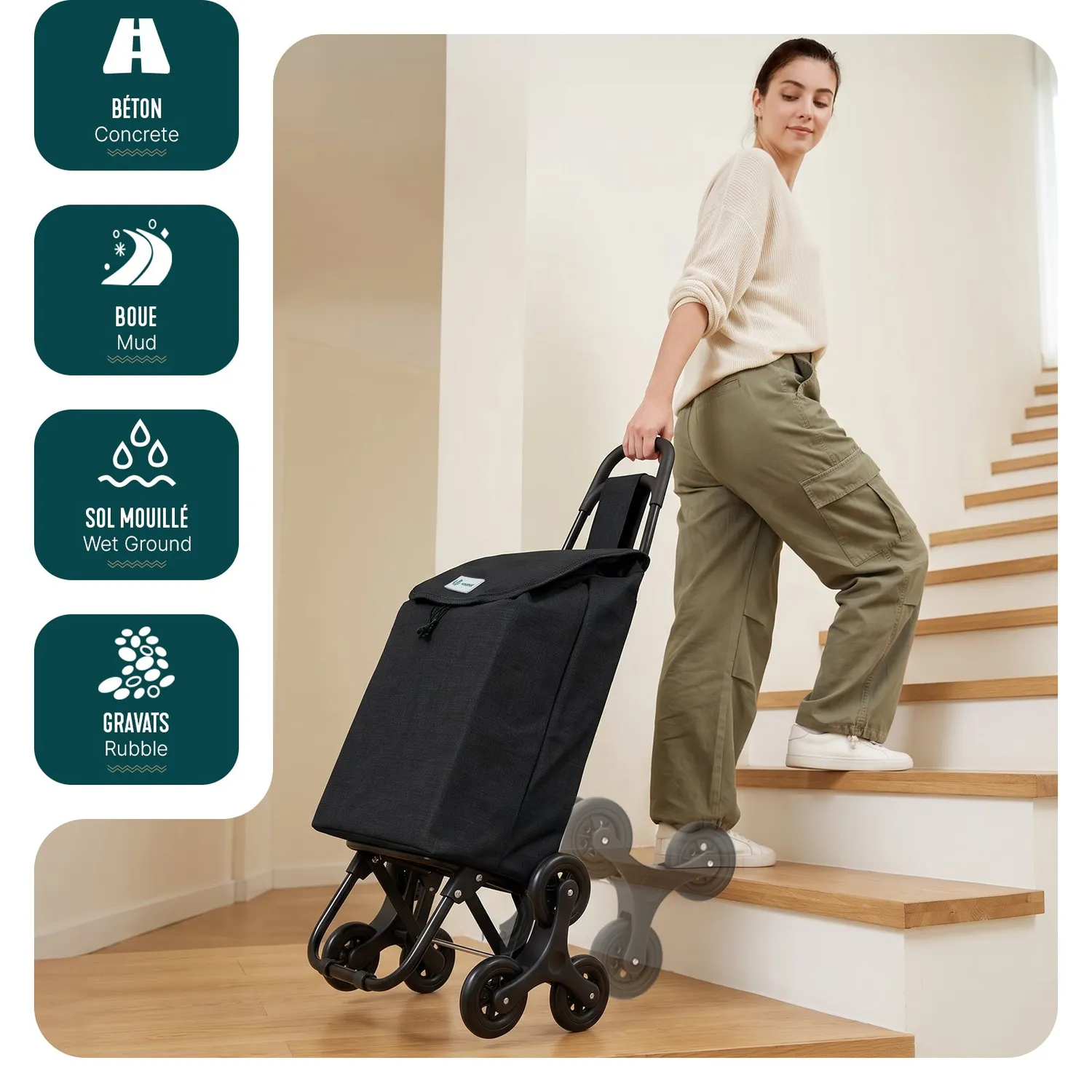 VOUNOT Carrello Spesa Pieghevole Nero 32L Saliscale 30kg