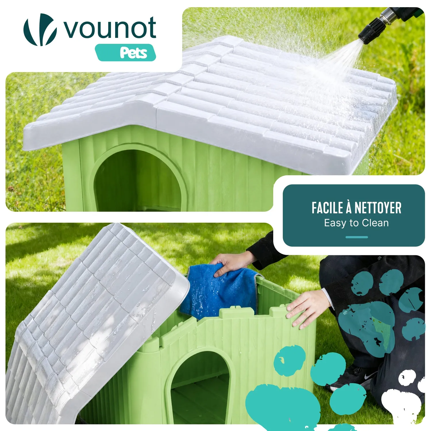 VOUNOT Casetta per Cane Gatto Plastica 75x63x51cm Verde