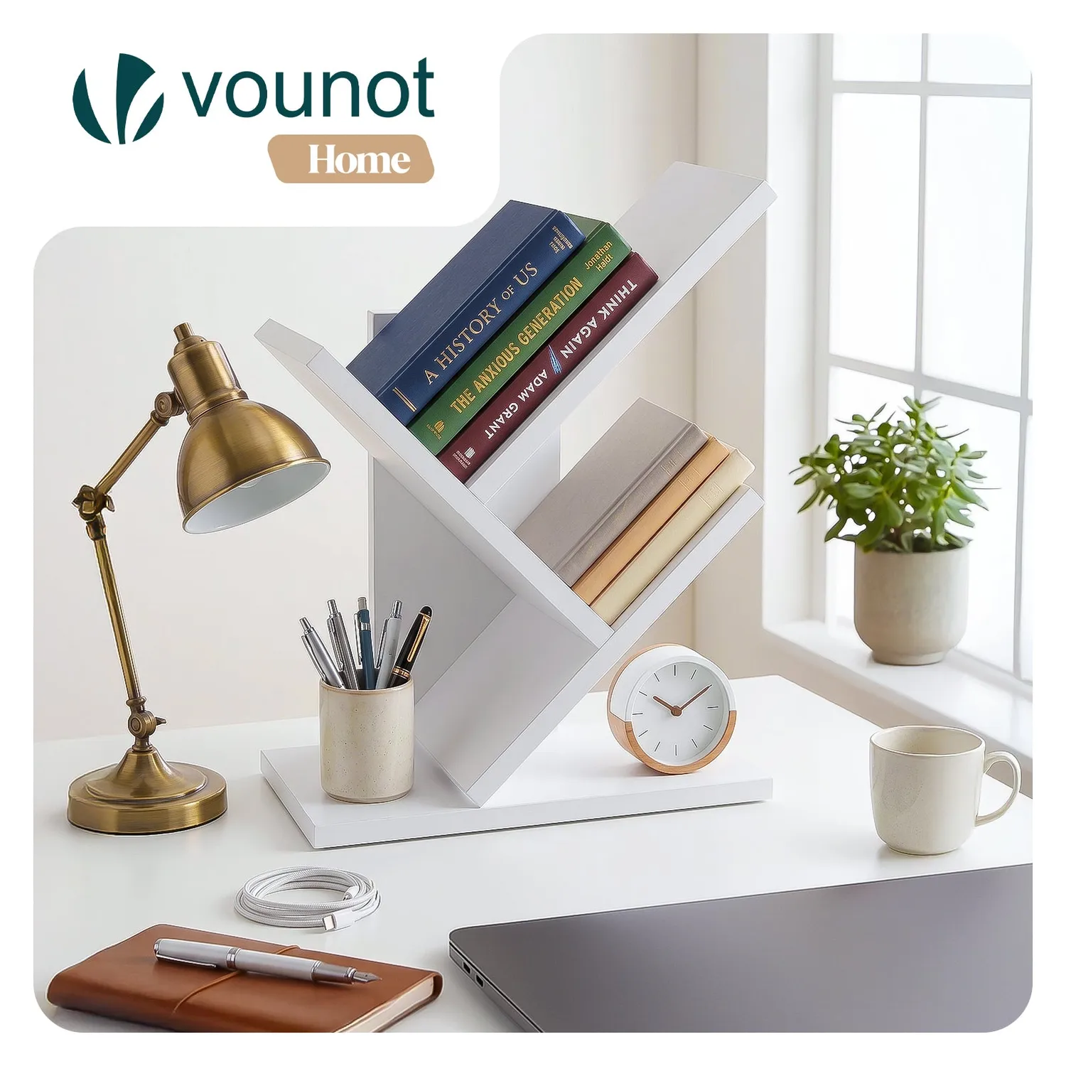 VOUNOT Arbre Libreria Albero Bianca 30x16x40,5 cm 2 Ripiani