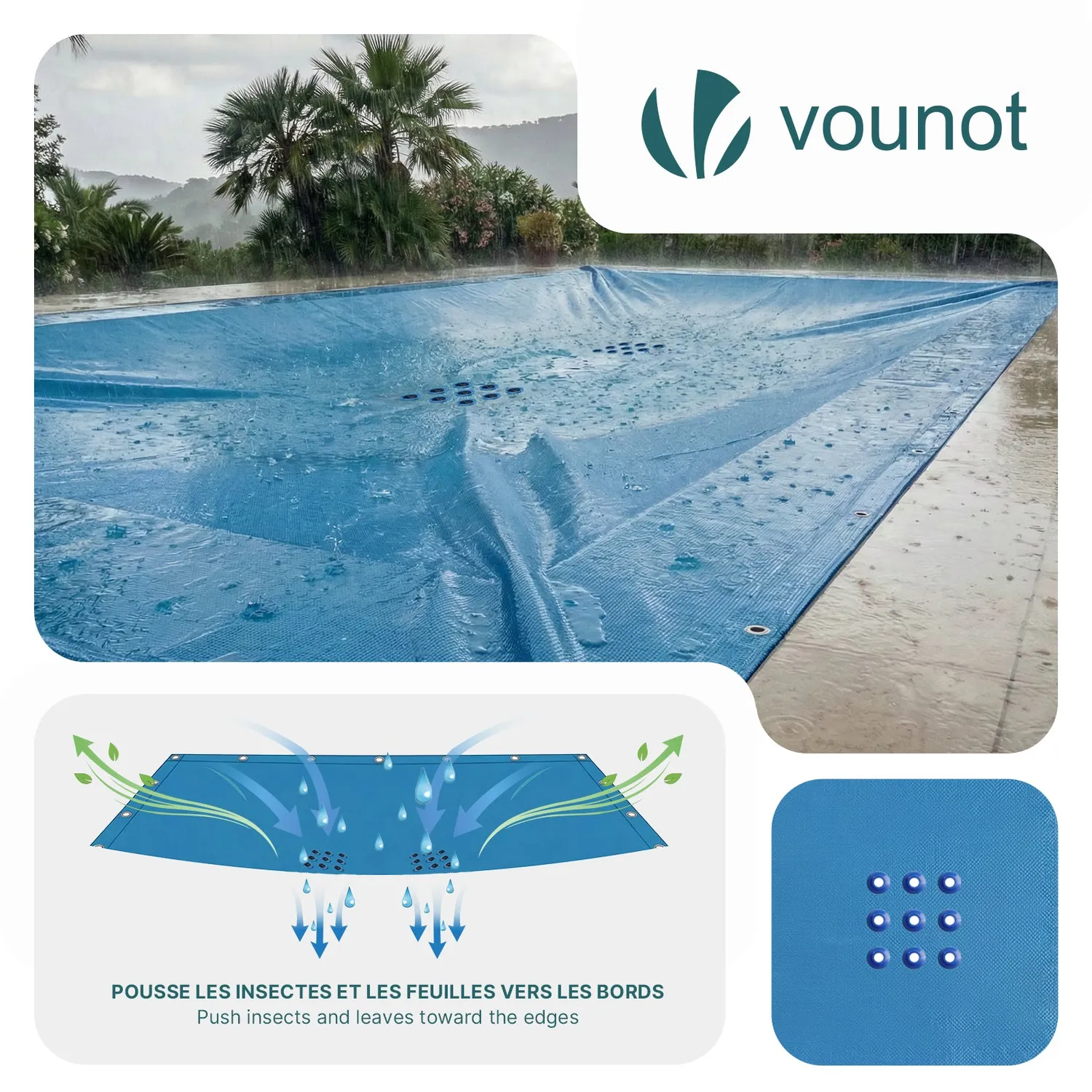 VOUNOT Telo piscina rettangolare PE 160g 8x14m blu