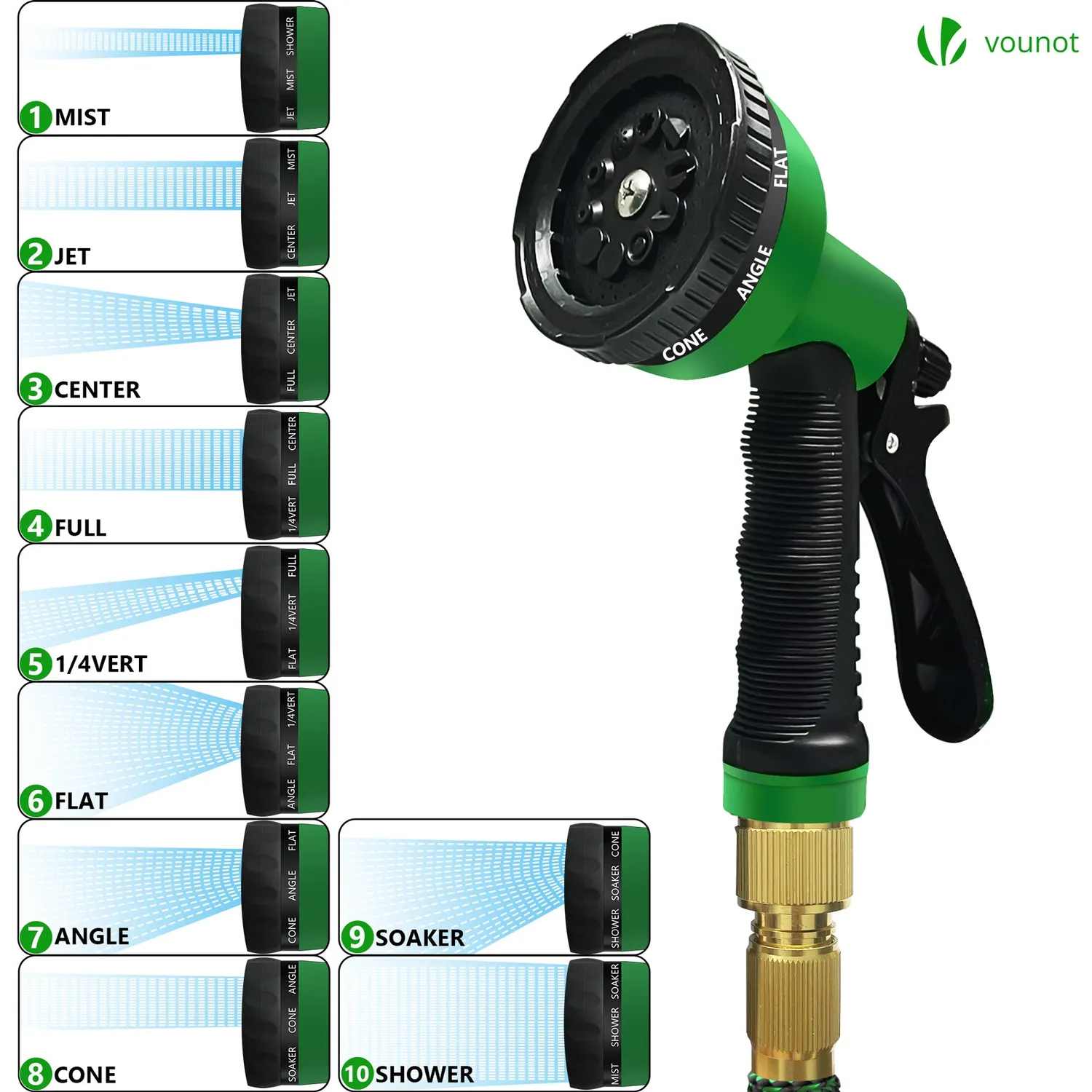 VOUNOT tubo giardino estensibile verde 15 m 10 getti