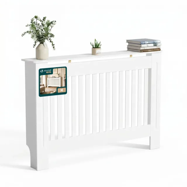 VOUNOT Copritermosifone MDF Bianco 111x19x82 cm Doghe