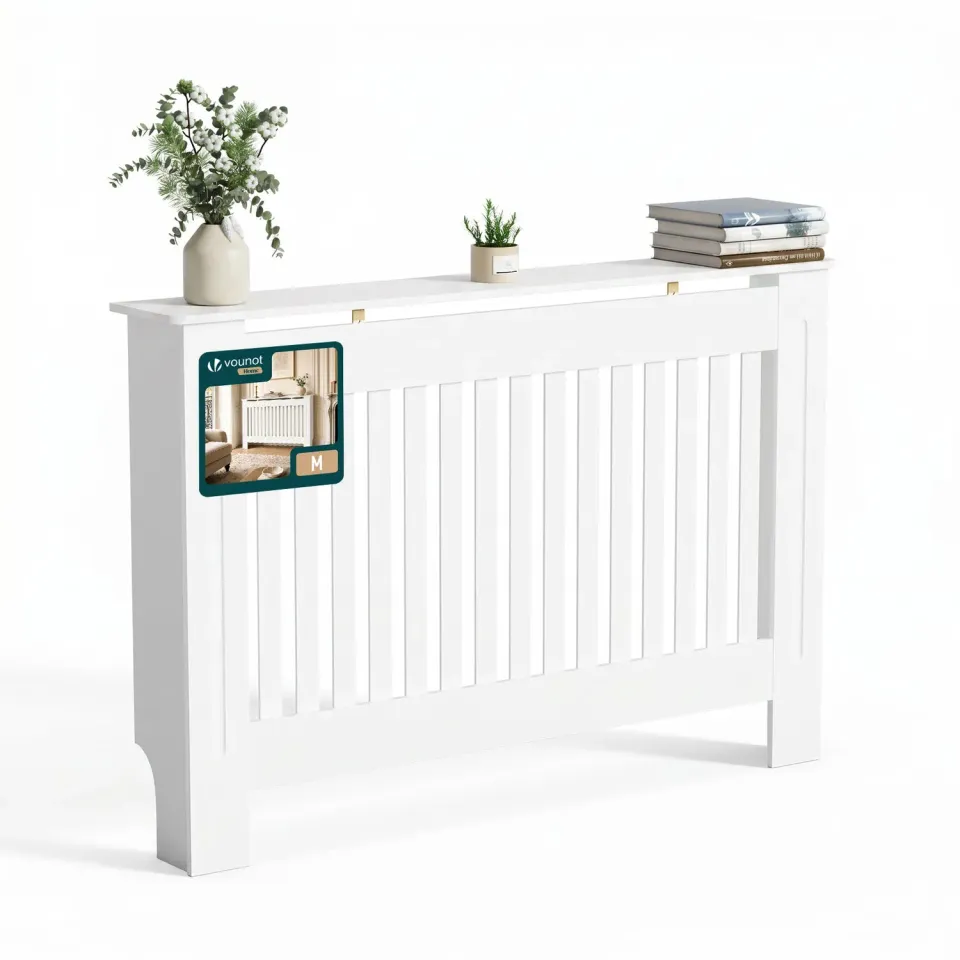 VOUNOT Copritermosifone MDF Bianco 111x19x82 cm Doghe