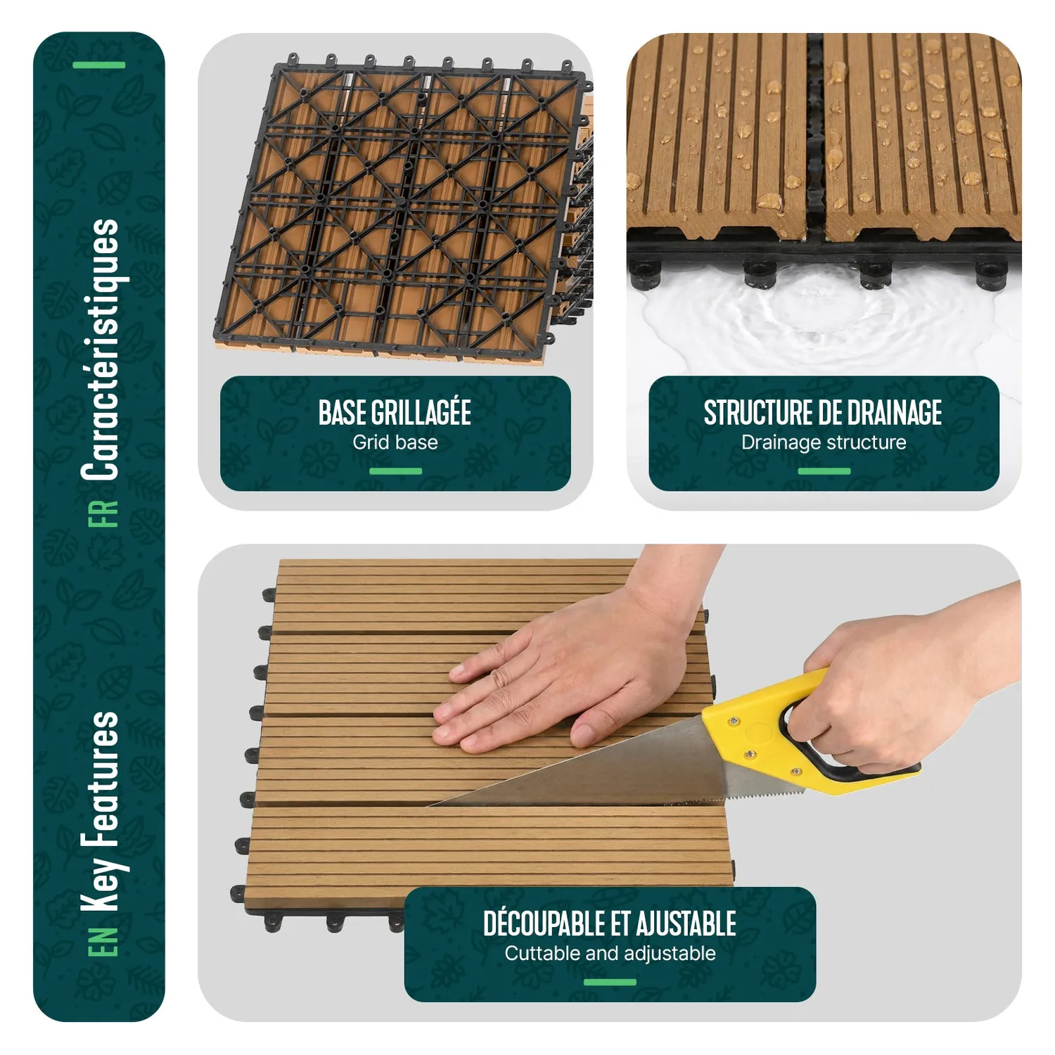 VOUNOT Mattonelle Esterno WPC 30x30cm 16 Pezzi Effetto Legno