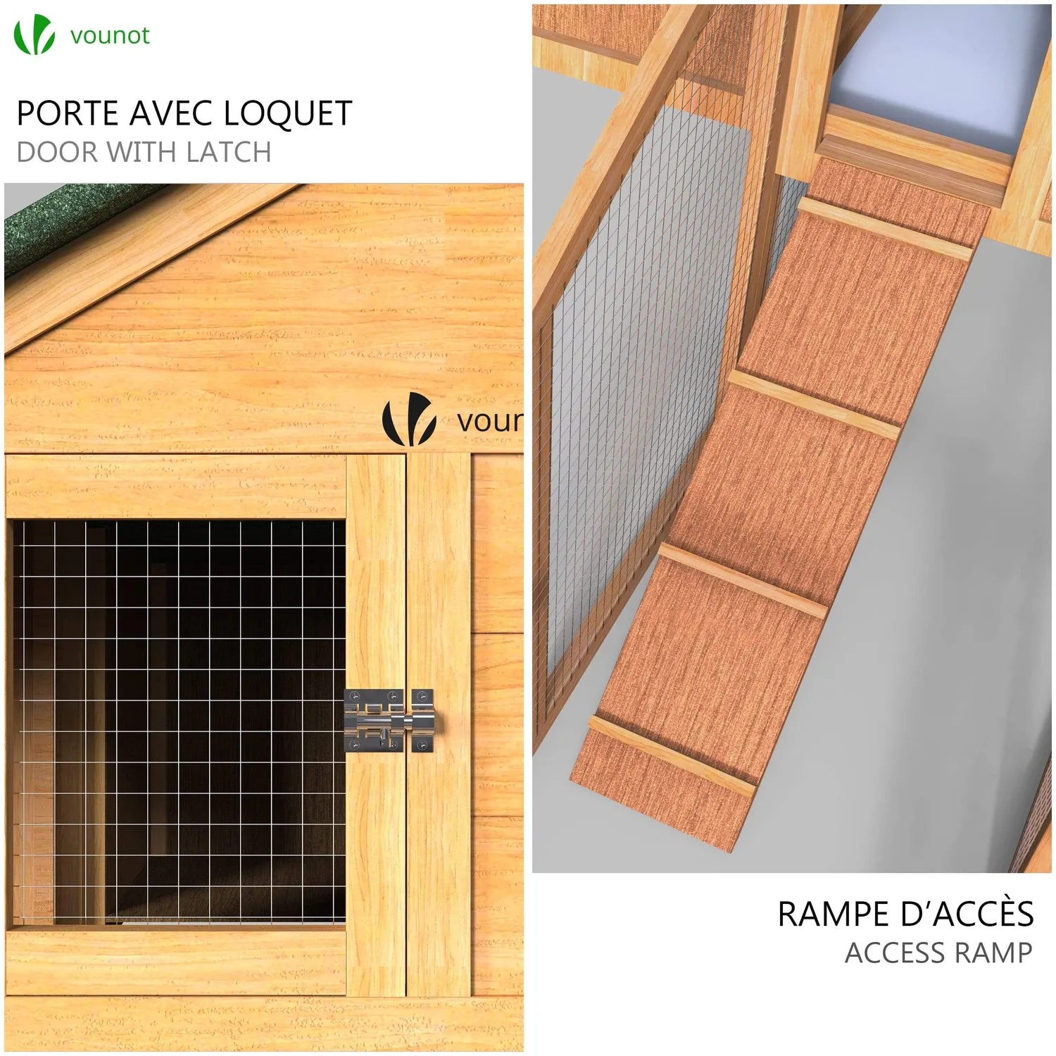VOUNOT XL pollaio in legno con posatoio per 2 galline nane