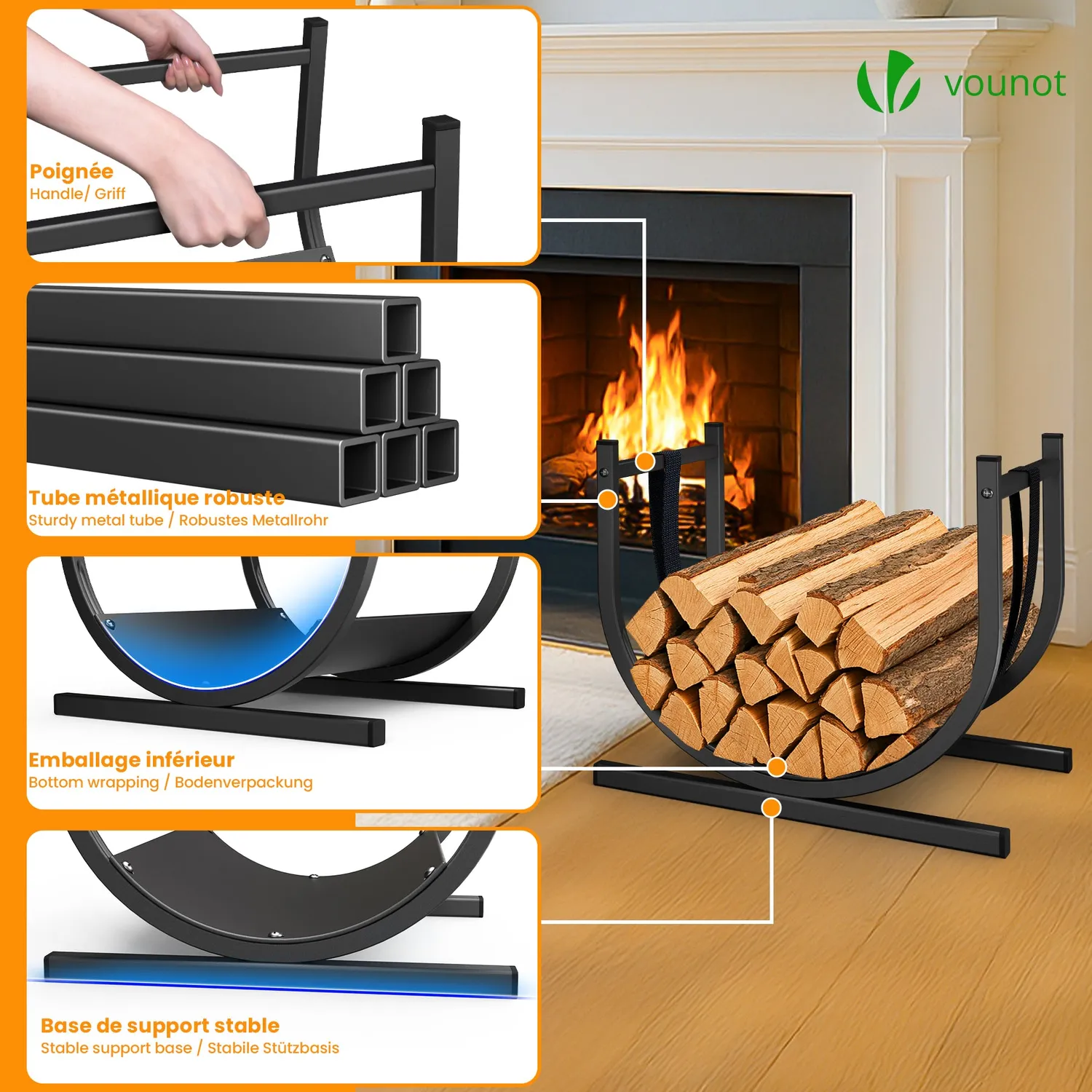 Vounot Portalegna Metallo Nero 41x37x39,5cm con Cinghia 30kg