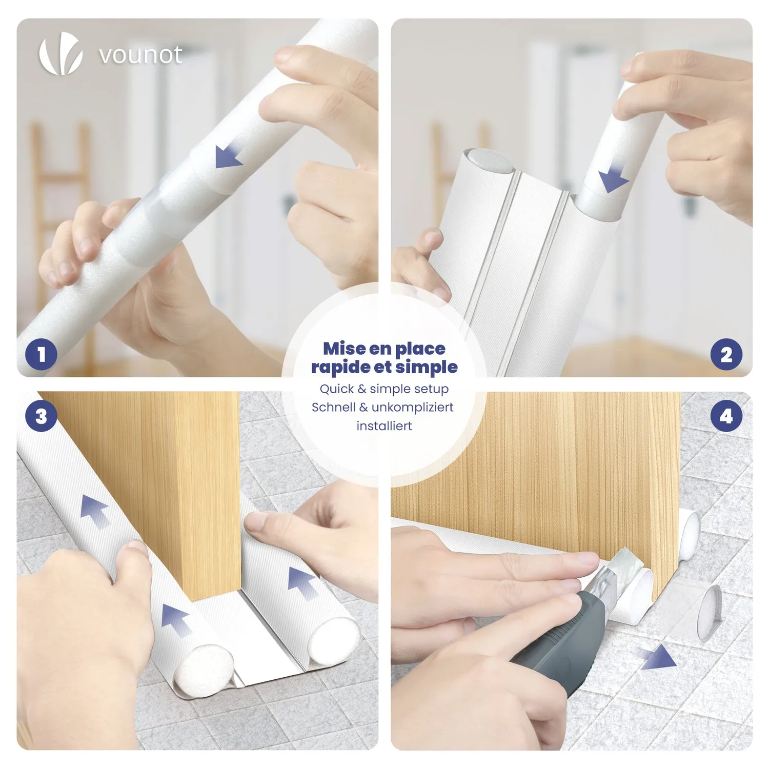 VOUNOT Paraspifferi Sottoporta 96 cm Bianco Set 3 Pezzi
