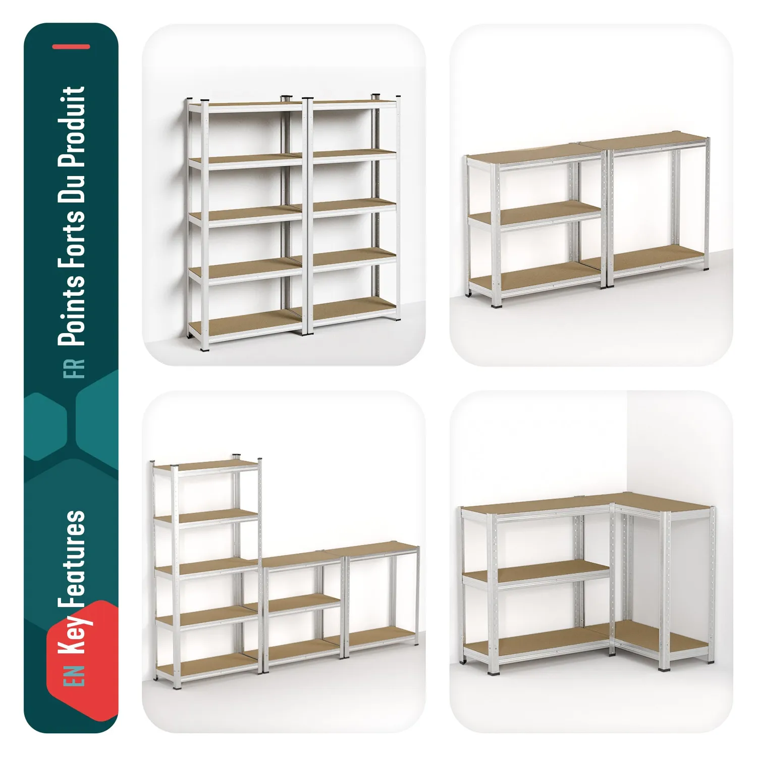 VOUNOT Scaffale metallo 5 ripiani 70x30x150cm 2 pezzi portata 175kg