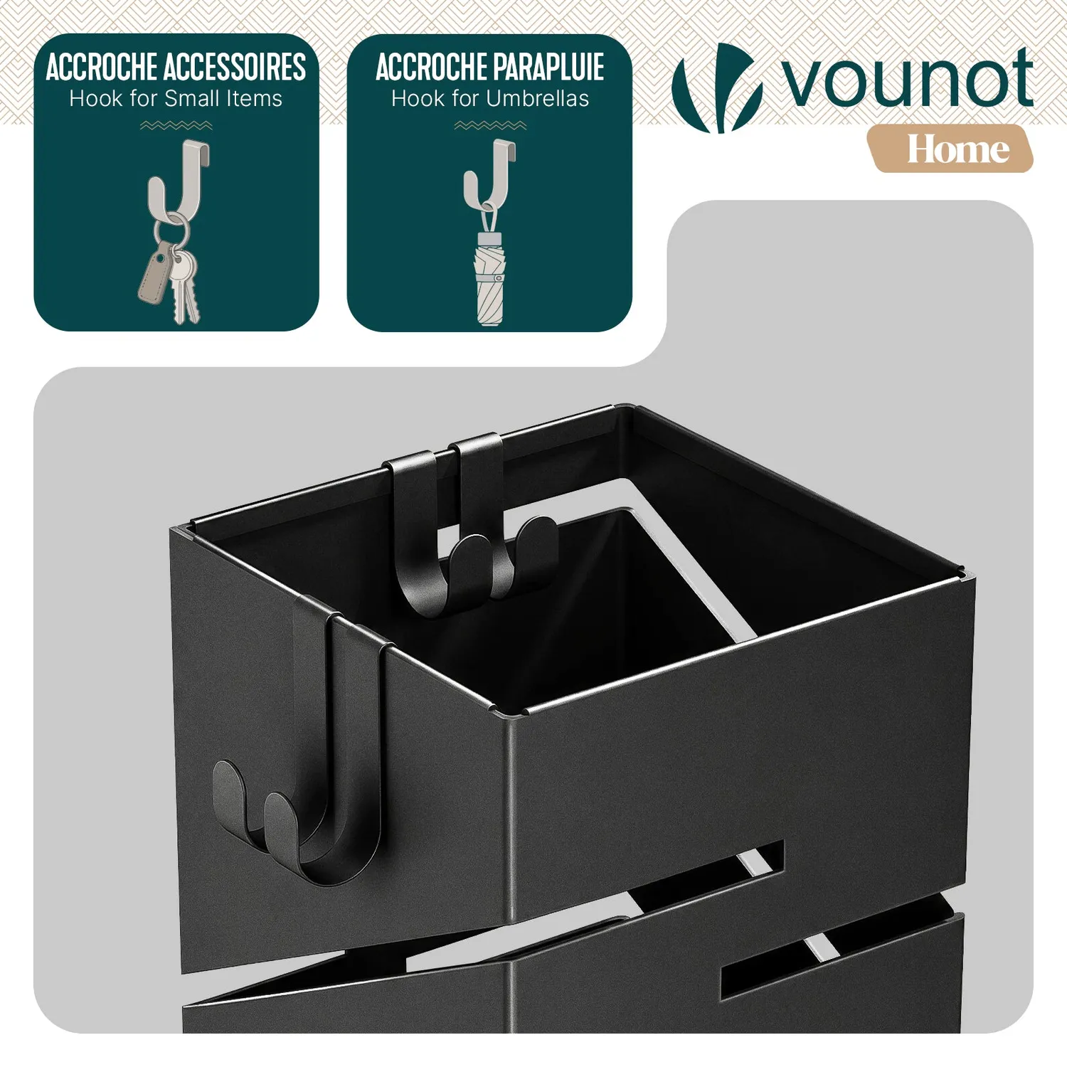 VOUNOT Portaombrelli metallo nero 15,5 cm motivo diagonale