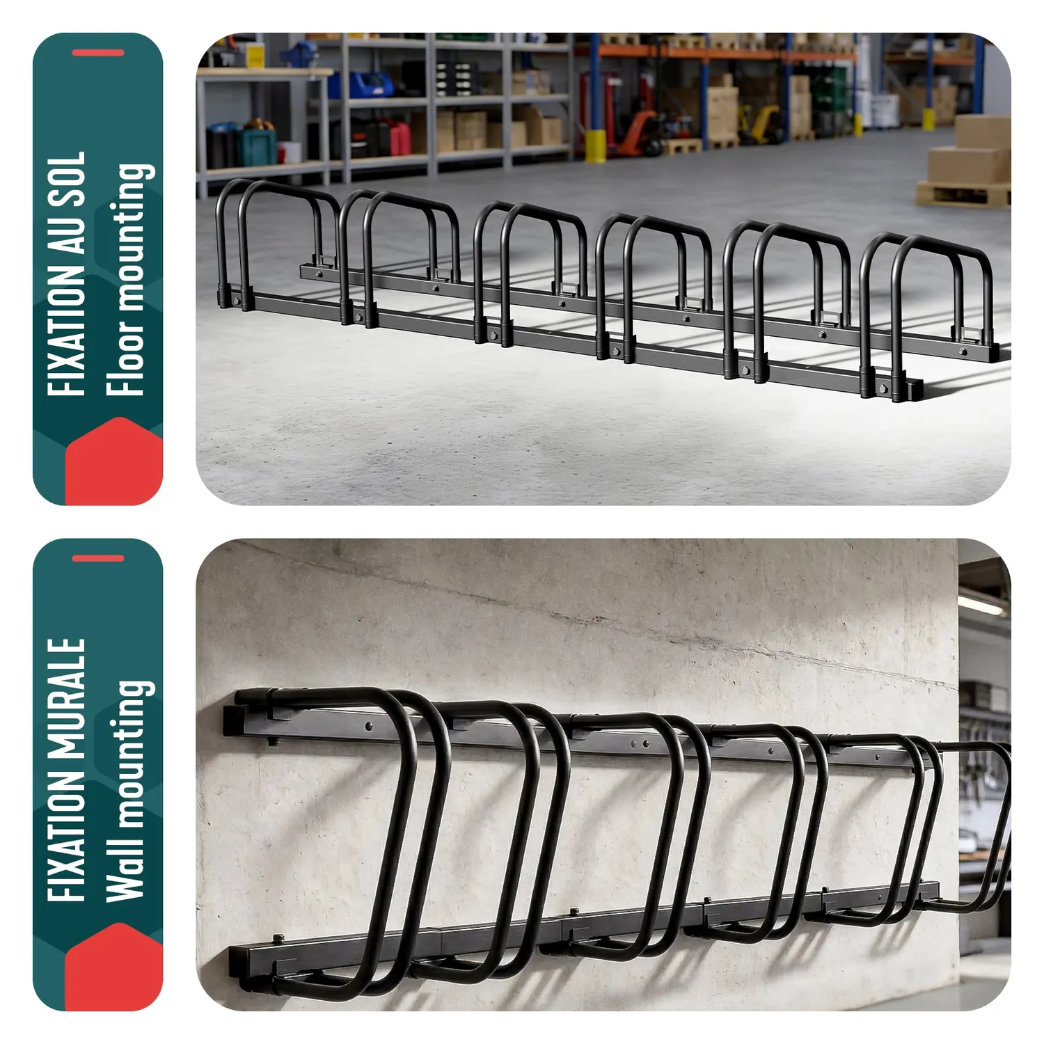 VOUNOT Rastrelliera Bici 6 Posti da Terra e Muro Nera 160 cm