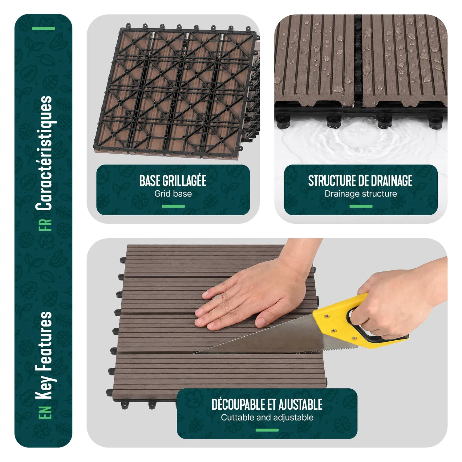 VOUNOT Mattonelle Esterno WPC Marrone 30x30 cm 16 Pezzi