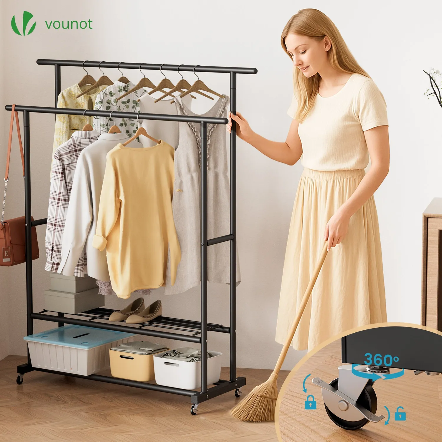 Vounot Stand Appendiabiti Doppio Nero 120x40x146cm