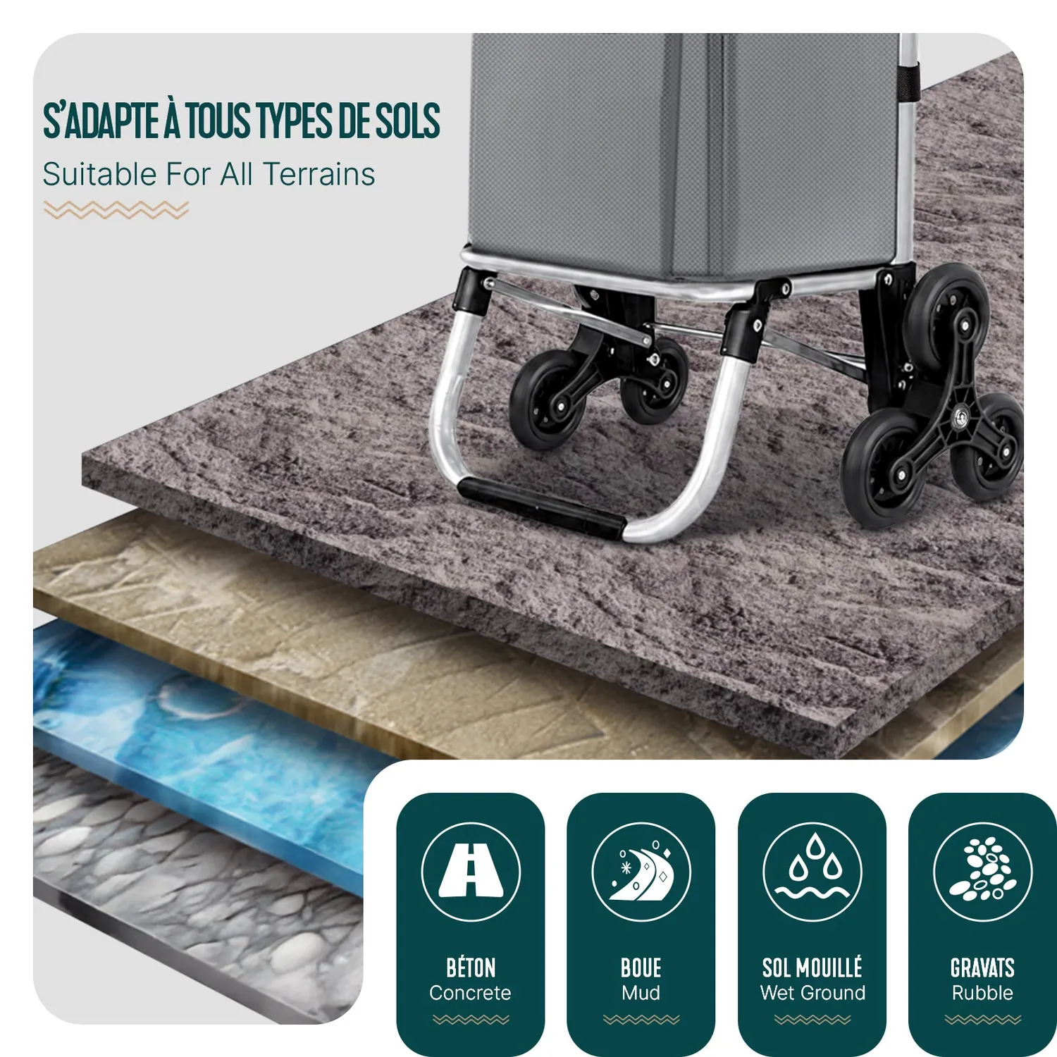 VOUNOT Carrello Spesa Saliscale 58L Alluminio Grigio Pieghevole