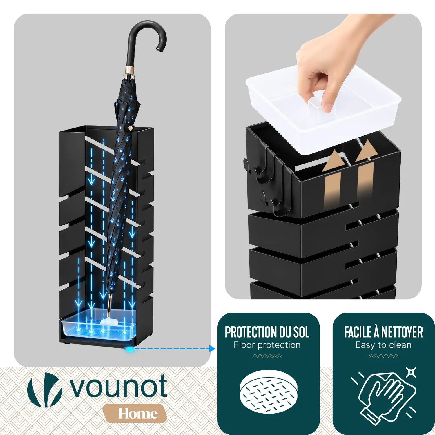 VOUNOT Portaombrelli metallo nero 15,5 cm motivo diagonale