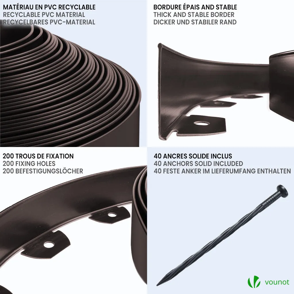 Vounot Bordura Giardino PVC 20m Marrone 5 cm