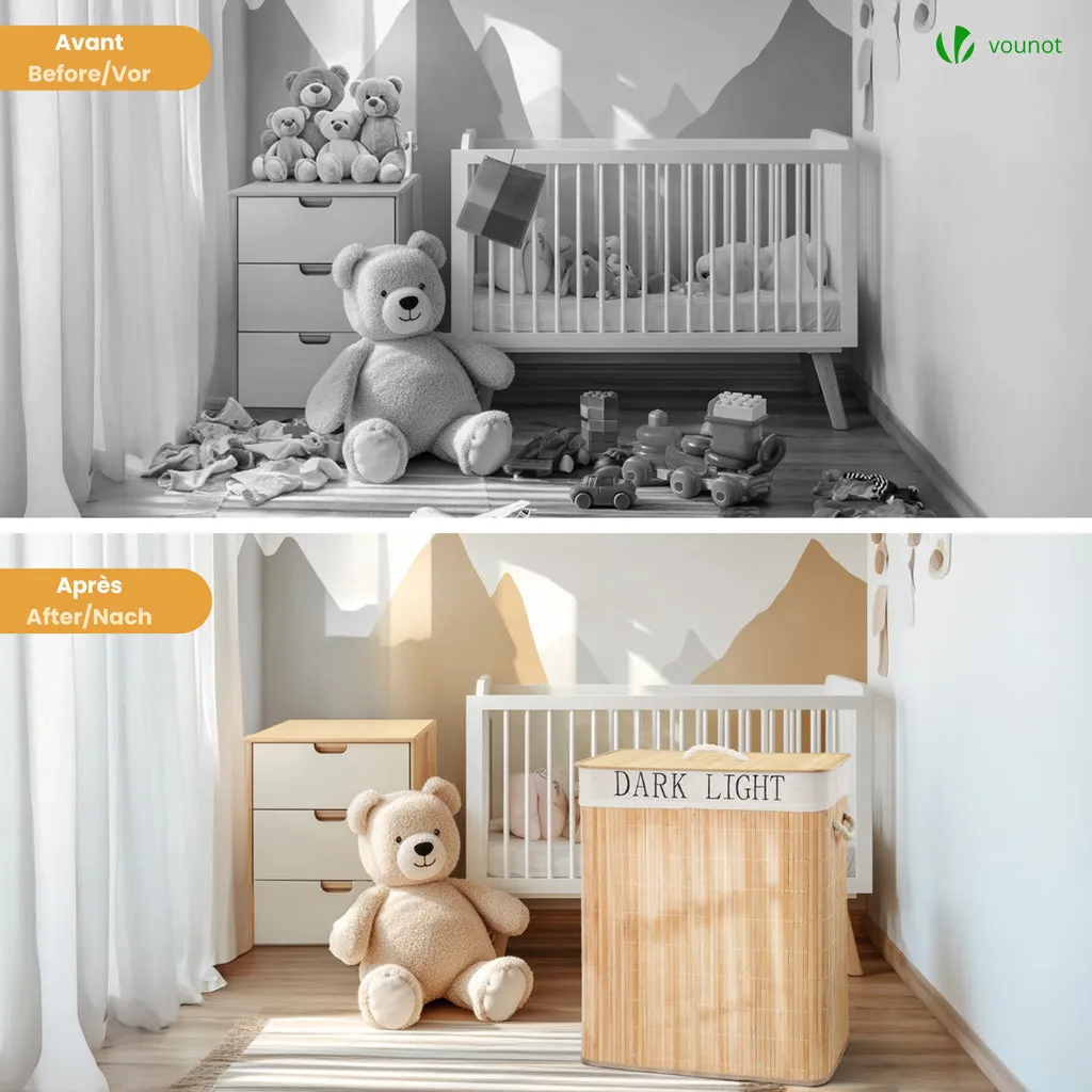 Vounot cesto portabiancheria bambù 100 L doppio naturale